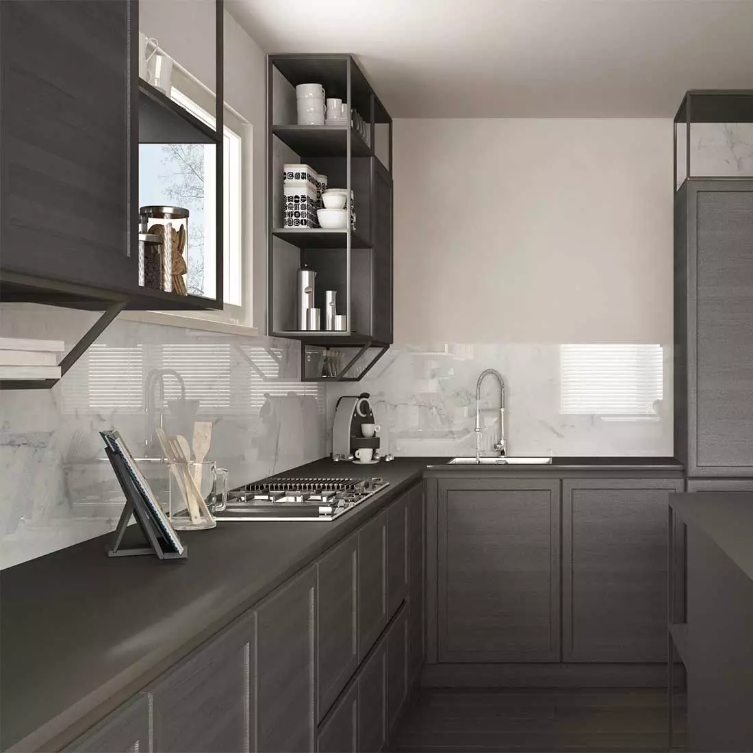 Кухня Лофт с белым фартуком