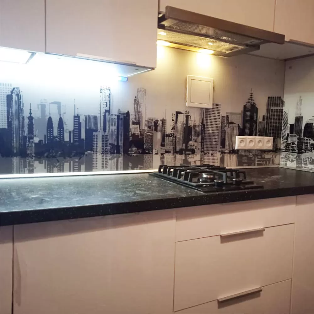 Фартук для кухни стекло с подсветкой фото